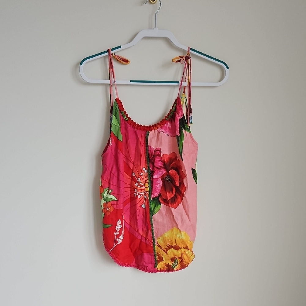 FARM Rio Pink Red Floral Tie-Shoulder Tank Top